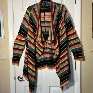 Polo Ralph Lauren VTG open draped serape cardigan linen silk multi color LG